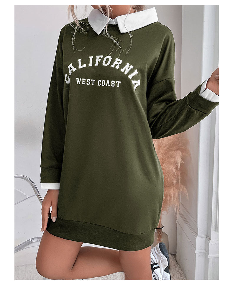 Green Graphic Print Long Sleeve Mini T-shirt Dress