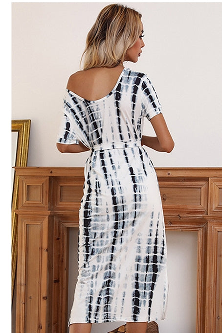 White Tie and Dye Sheath Midi Dress