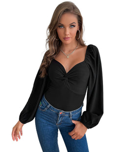 Black Sweetheart Neck Fitted Top