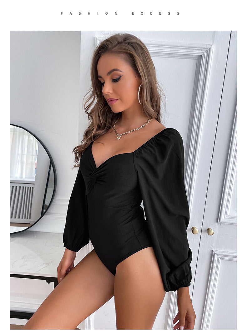 Black Sweetheart Neck Fitted Top