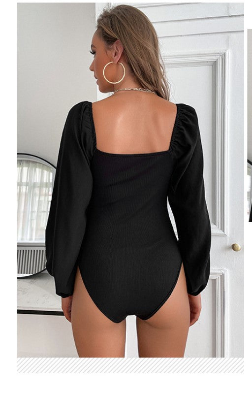 Black Sweetheart Neck Fitted Top