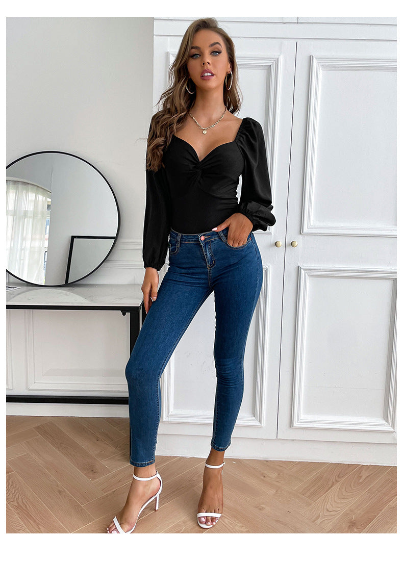 Black Sweetheart Neck Fitted Top