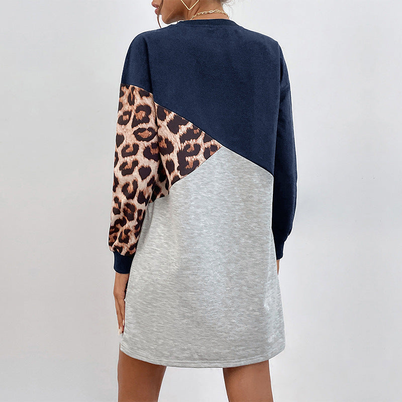 Navy Blue Colourblocked Round Neck Cuffed Sleeves T-shirt Dress