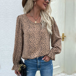 Beige Animal Print Puff Sleeve Top