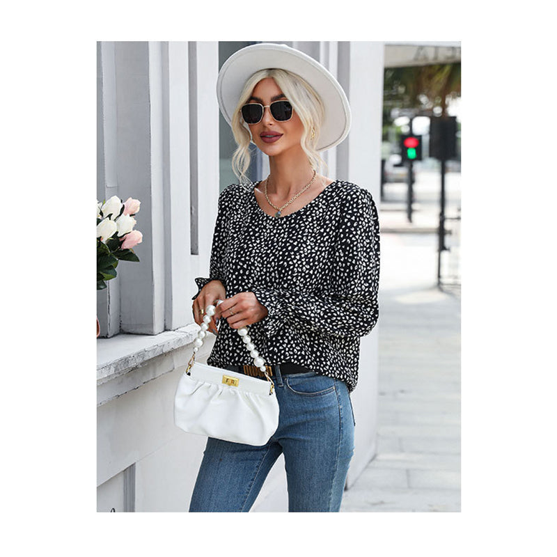 Black Floral Printed Puff Sleeve Top
