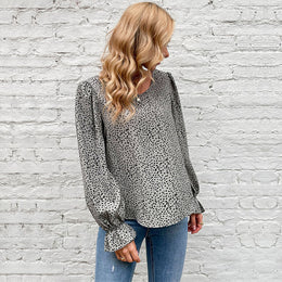 Grey Abstract Printed Puff Sleeves Top