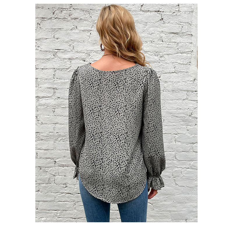 Grey Abstract Printed Puff Sleeves Top
