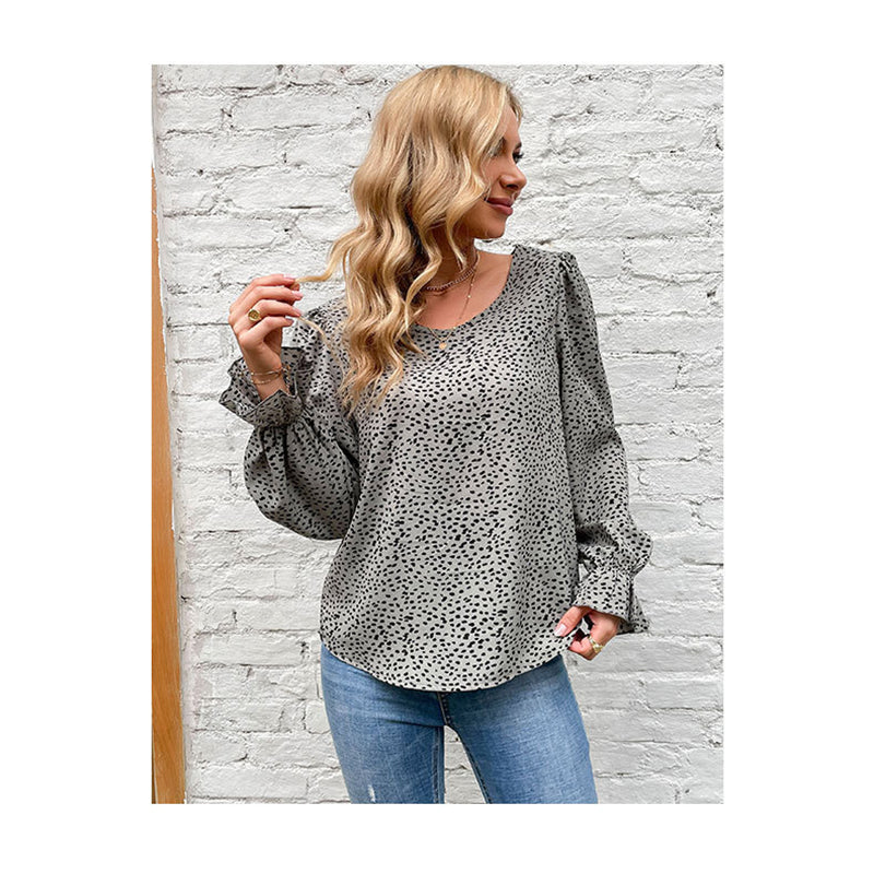 Grey Abstract Printed Puff Sleeves Top