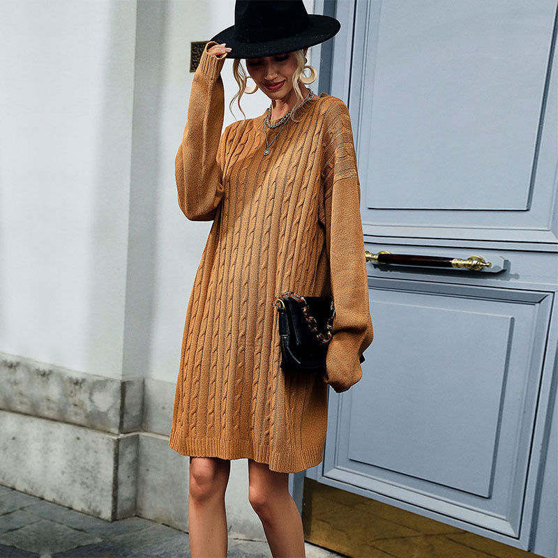Brown Striped A-Line Dress