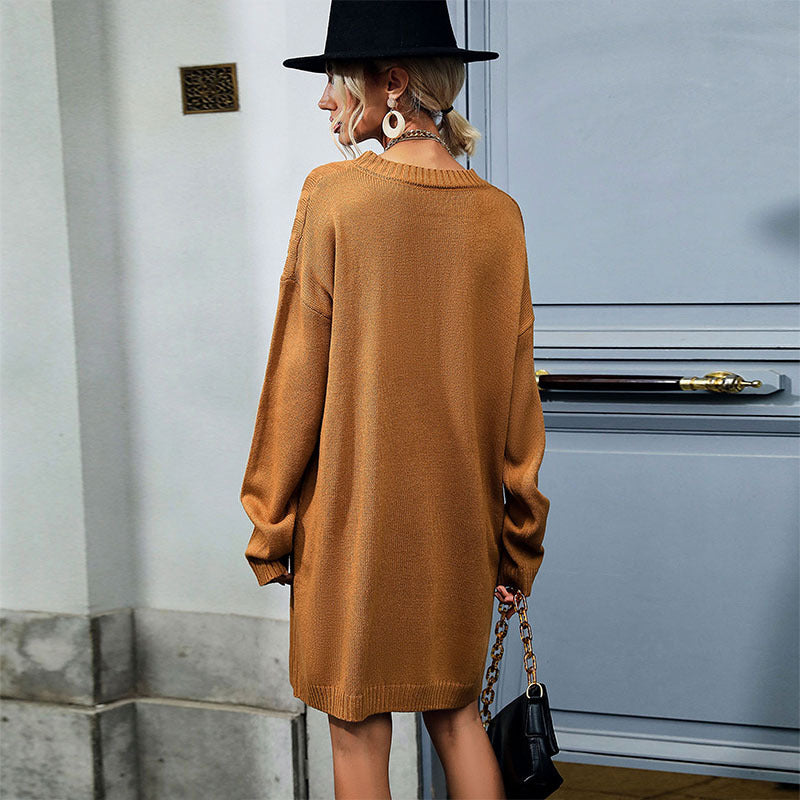 Brown Striped A-Line Dress
