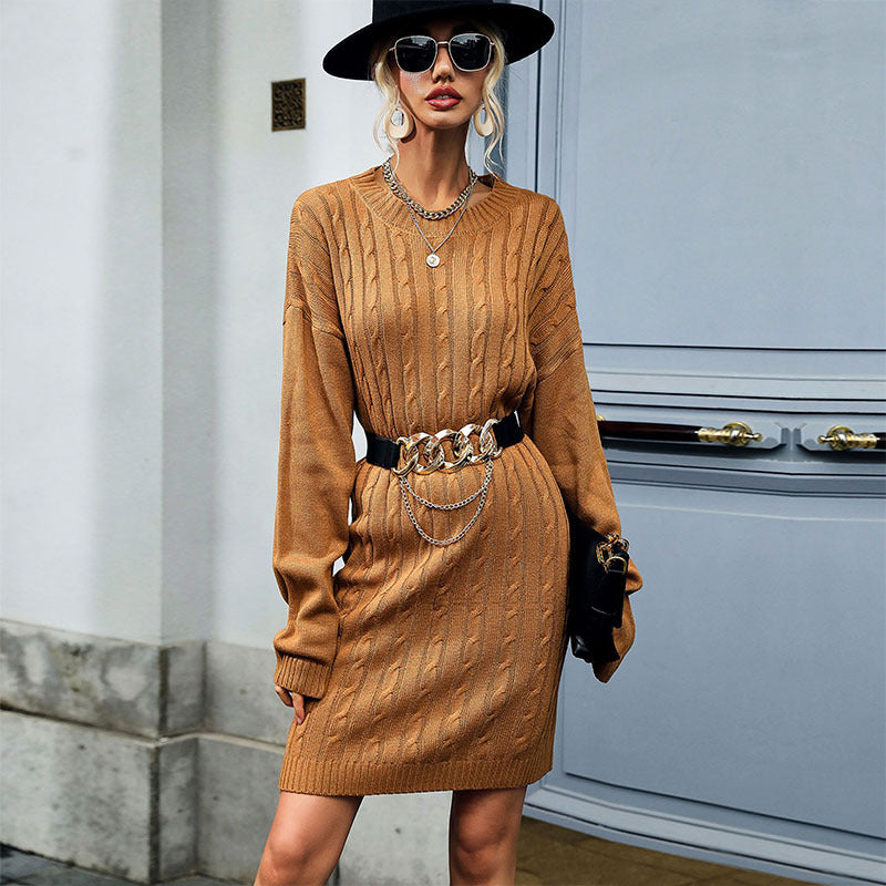 Brown Striped A-Line Dress