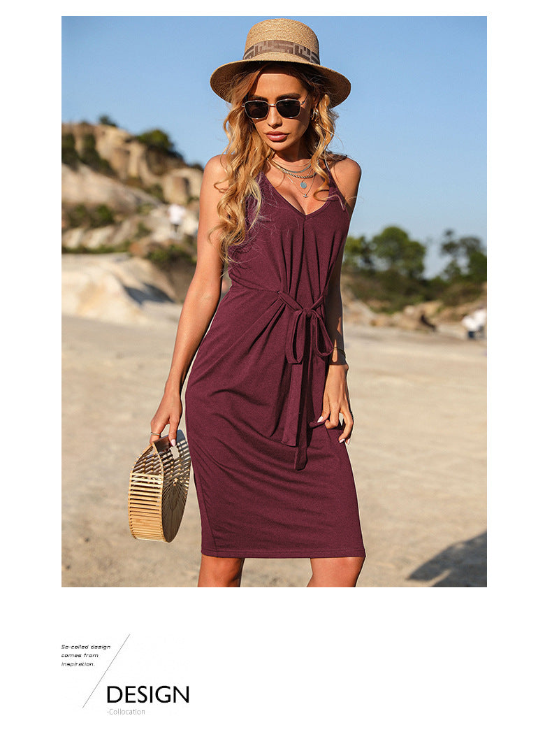 Red Shoulder Strap Sheath Dress