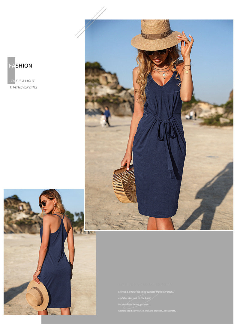 Shoulder Straps Tie-Ups Sheath Dress