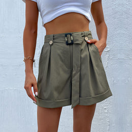 Women Green Mid-Rise Regular Shorts
