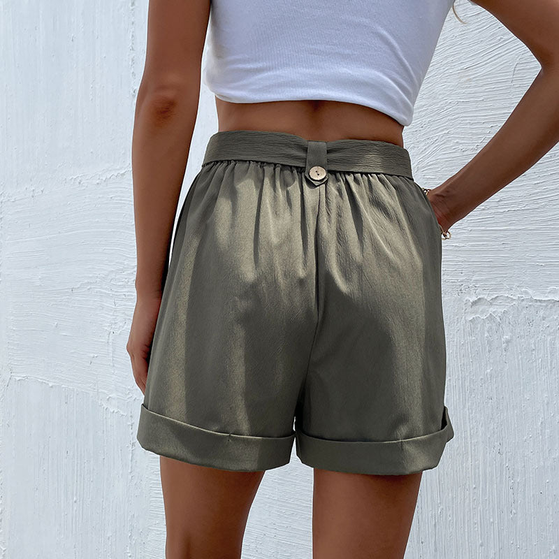 Women Green Mid-Rise Regular Shorts