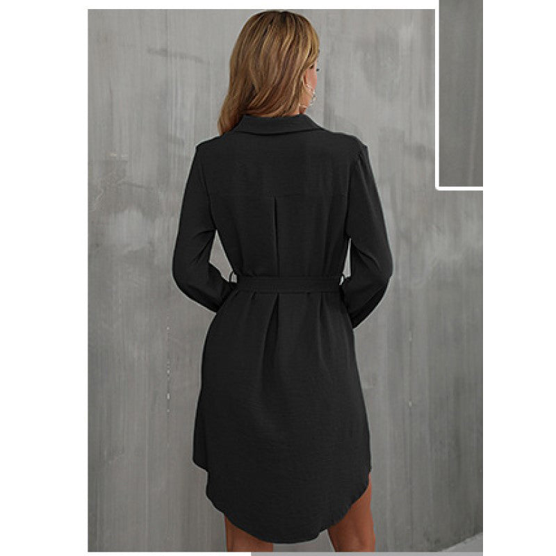 Black Cuffed Sleeves Shirt Dress