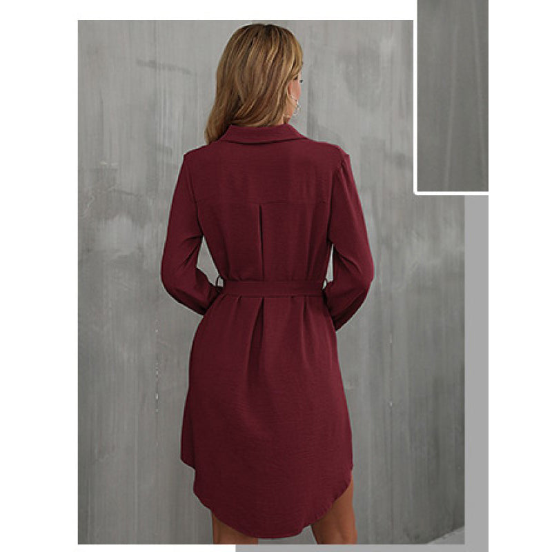 Maroon Waist Tie-Up Shirt Mini Dress
