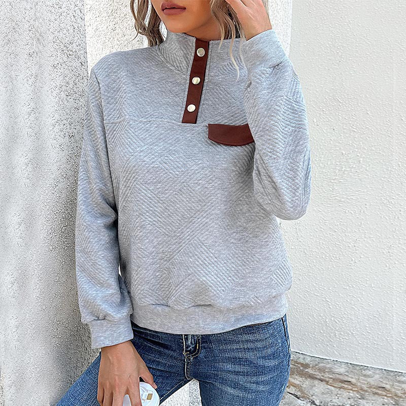 Grey Textured High Neck Full Sleeve Top
