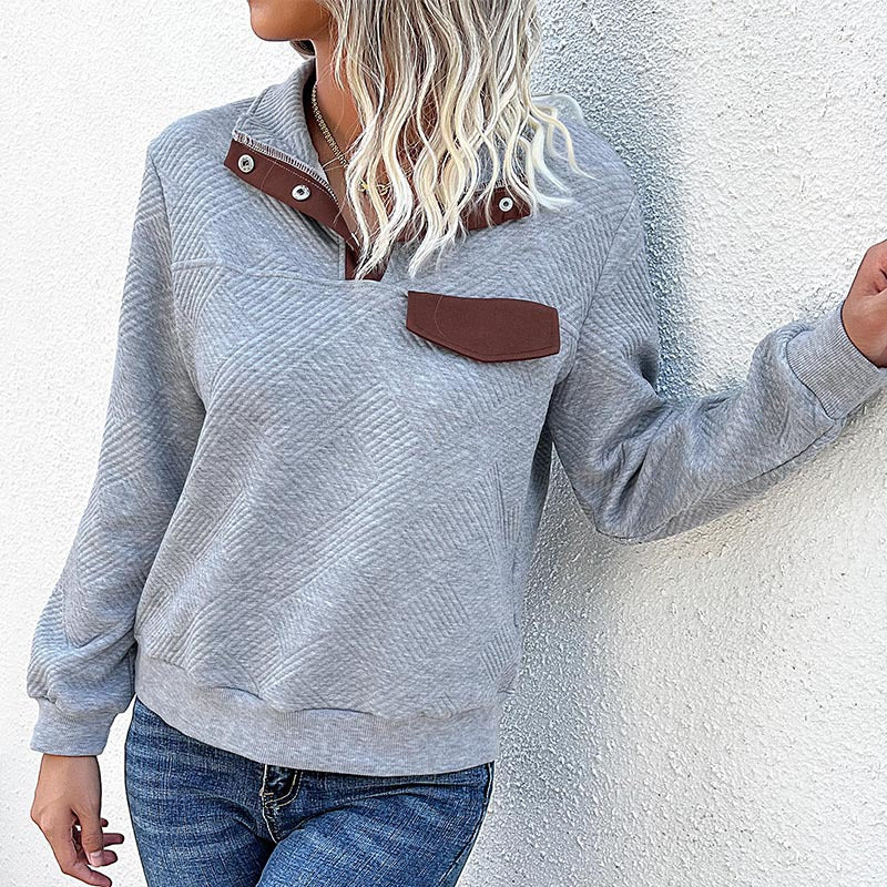 Grey Textured High Neck Full Sleeve Top
