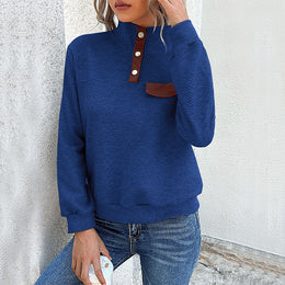 Blue High Neck Long Sleeves Top