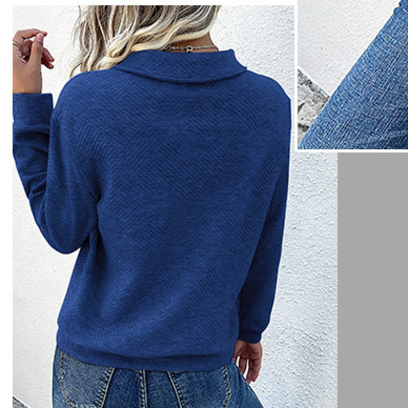 Blue High Neck Long Sleeves Top
