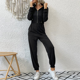 Black Hooded Basic Jumpsuit
