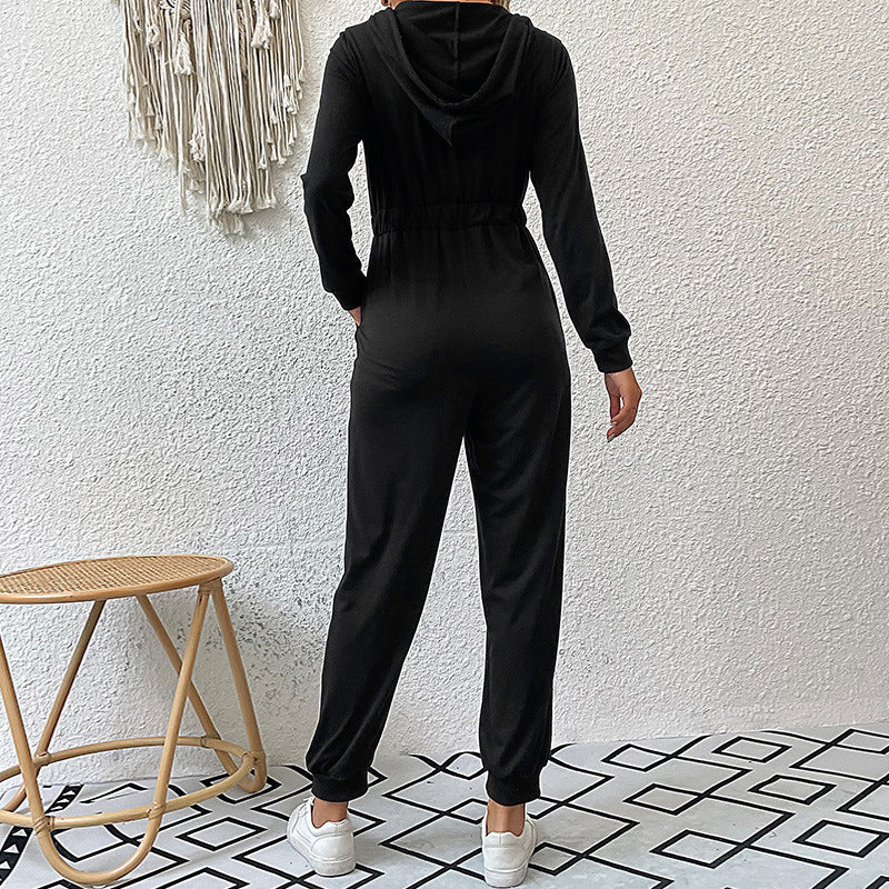 Black Hooded Basic Jumpsuit