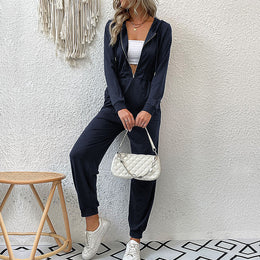 Hooded Zip Closure Basic Jumpsuit
