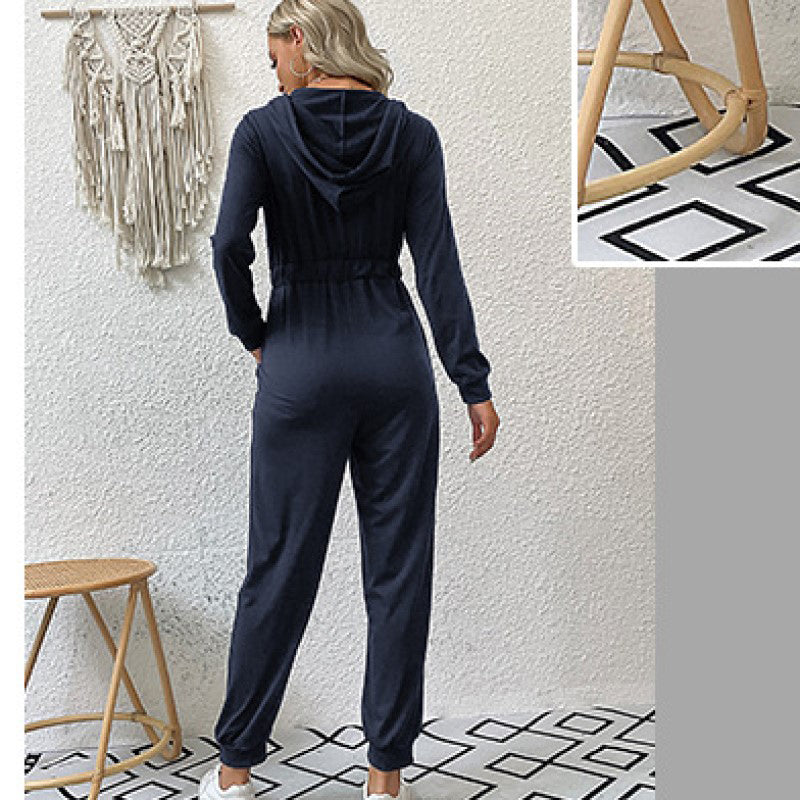 Hooded Zip Closure Basic Jumpsuit