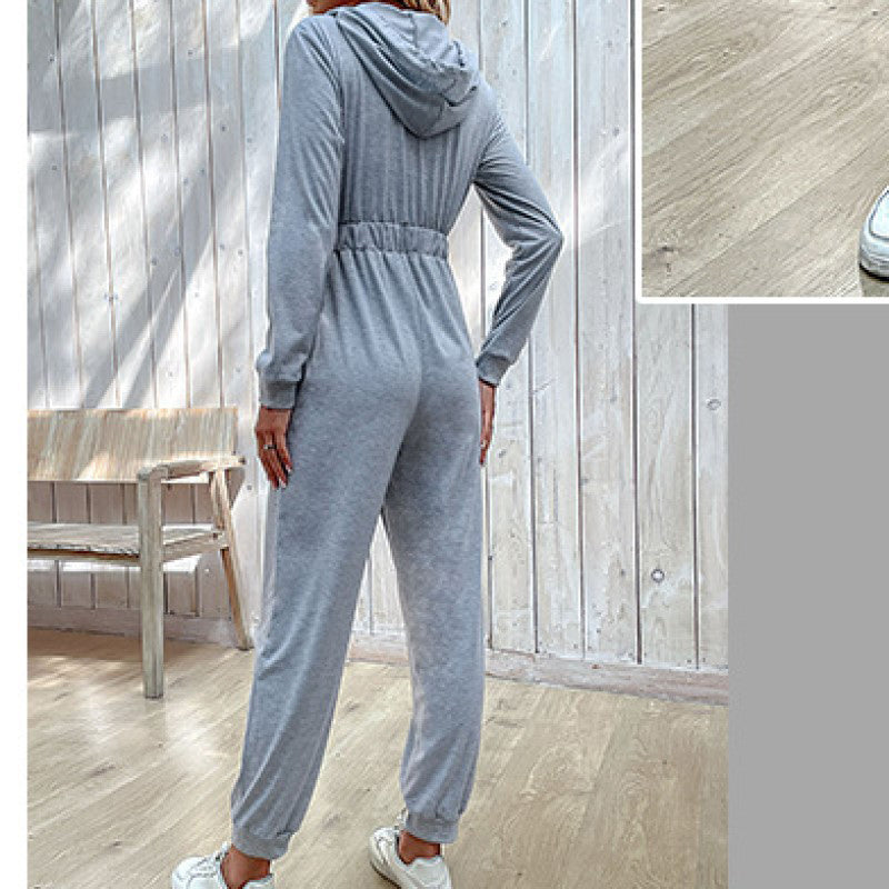Blue Hooded Basic Jumpsuit