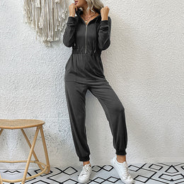 Hooded Zip Closure Basic Jumpsuit