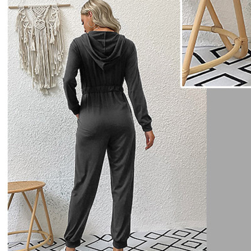 Hooded Zip Closure Basic Jumpsuit