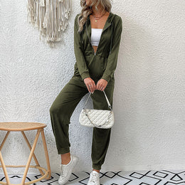 Green Hooded Basic Jumpsuit