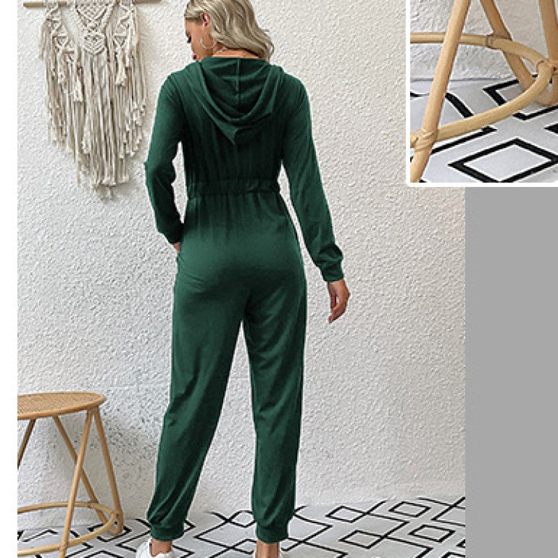 Green V-Neck Basic Jumpsuit