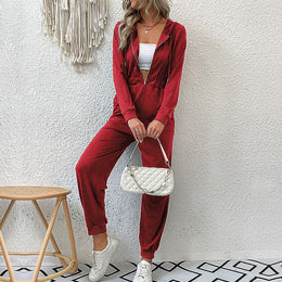 Red V-Neck Basic Jumpsuit