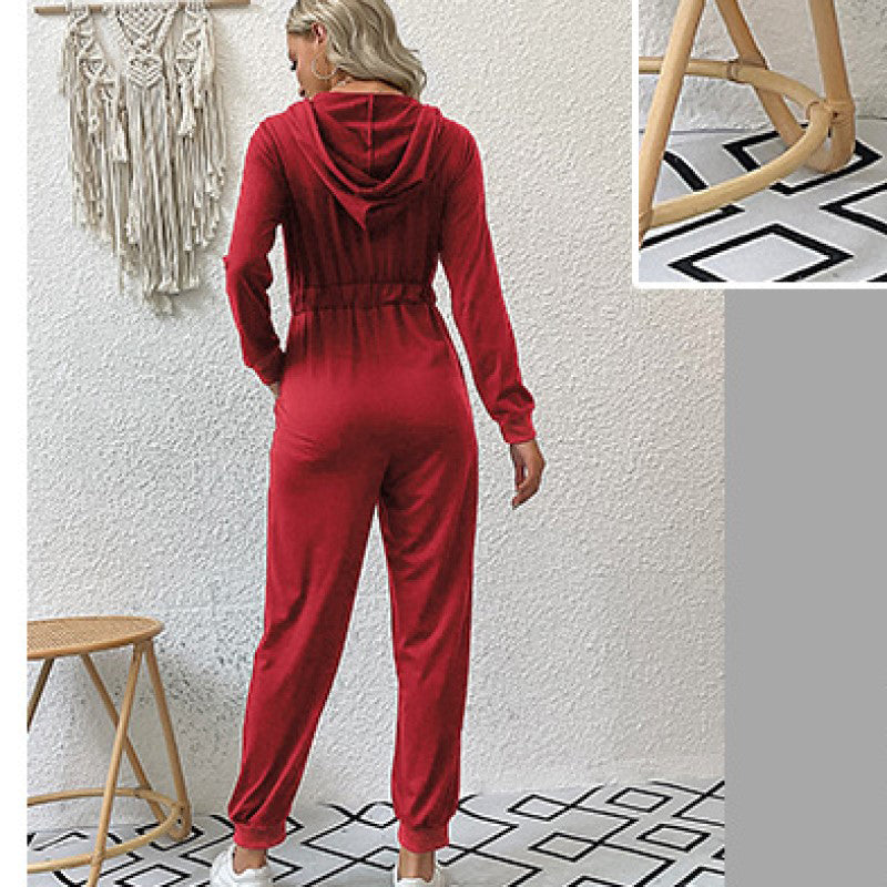 Red V-Neck Basic Jumpsuit