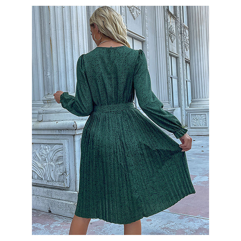 Abstract Printed Puff Sleeves A-Line Dress