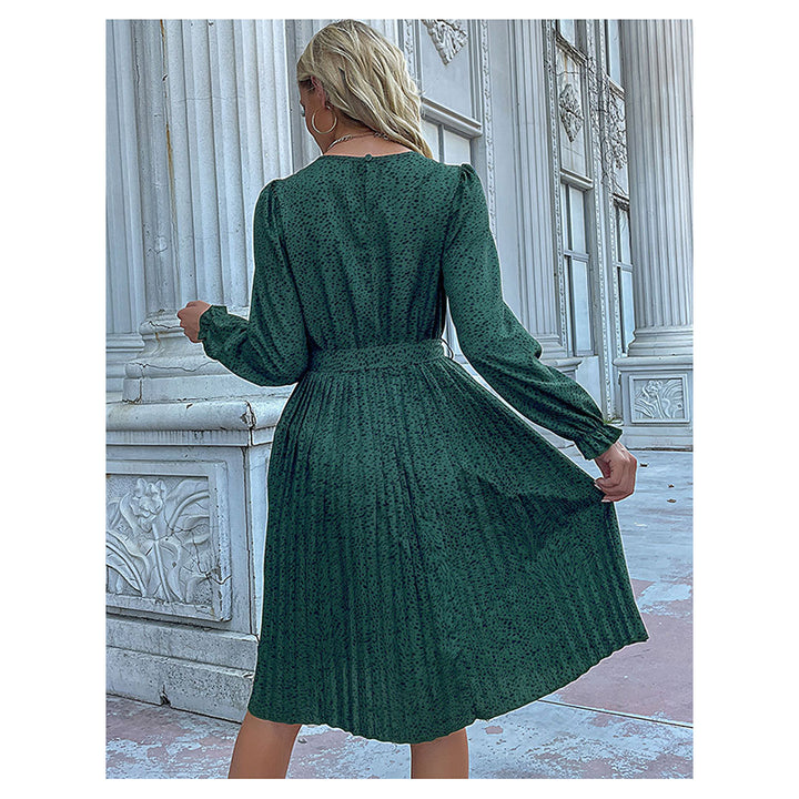 Abstract Printed Puff Sleeves A-Line Dress