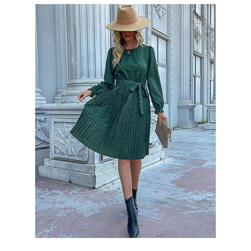 Abstract Printed Puff Sleeves A-Line Dress