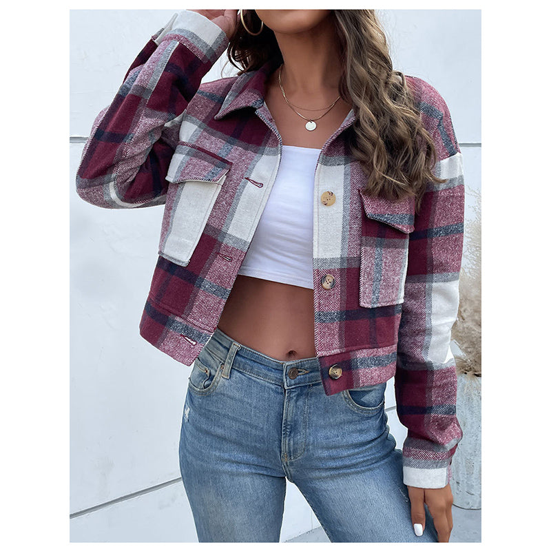 Maroon Buffalo Checked Crop Shacket