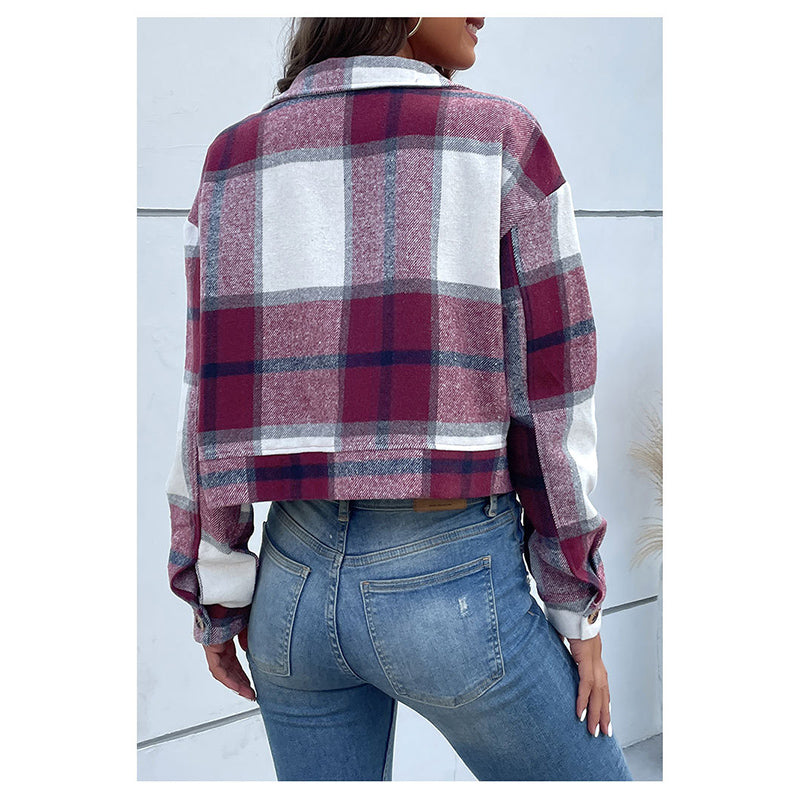 Maroon Buffalo Checked Crop Shacket