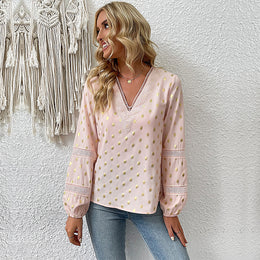 Gold Polka Dots Puff Sleeves Top