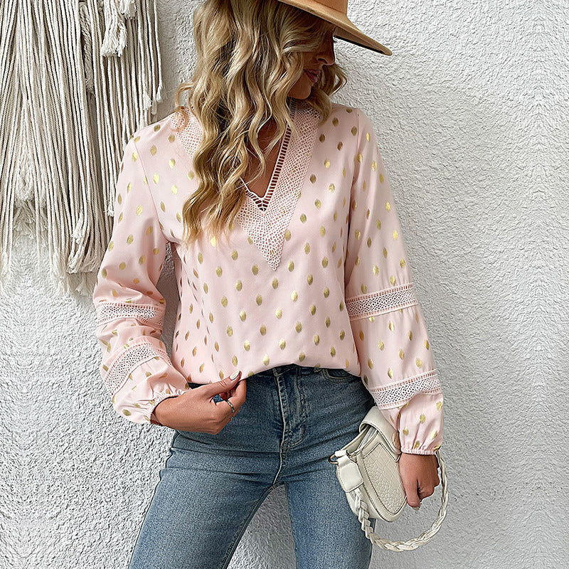 Gold Polka Dots Puff Sleeves Top