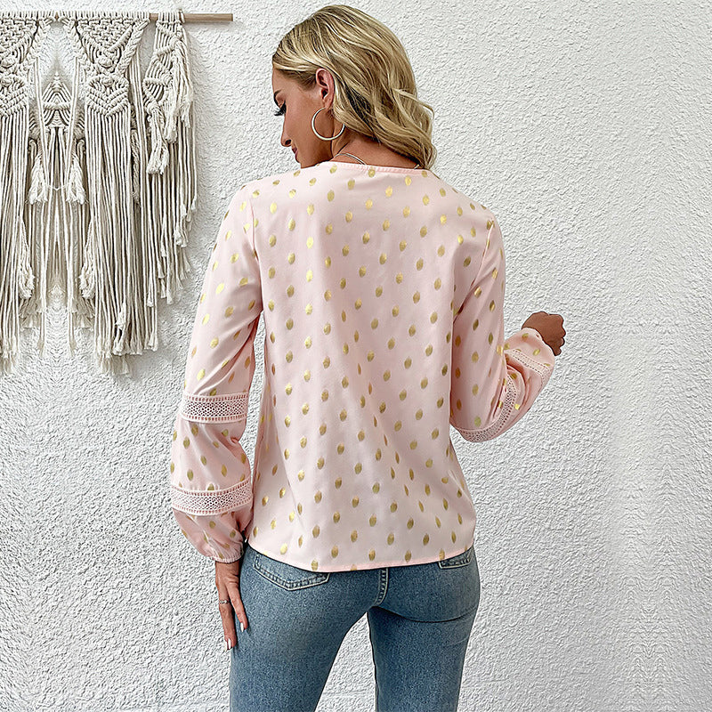 Gold Polka Dots Puff Sleeves Top