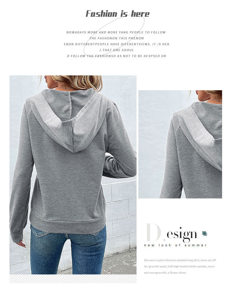 Grey Hooded Raglan Sleeve Top