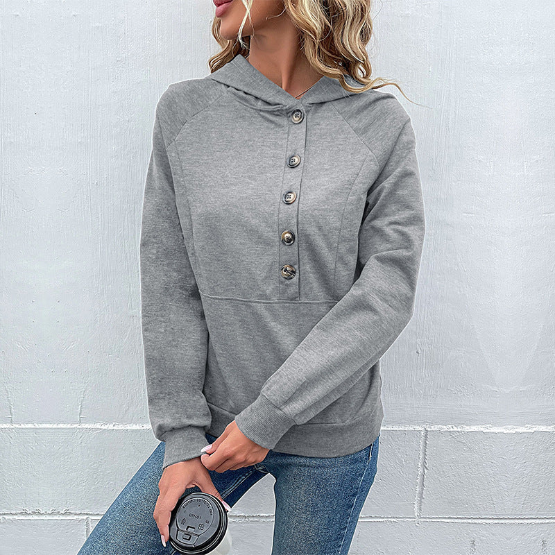 Grey Hooded Raglan Sleeve Top