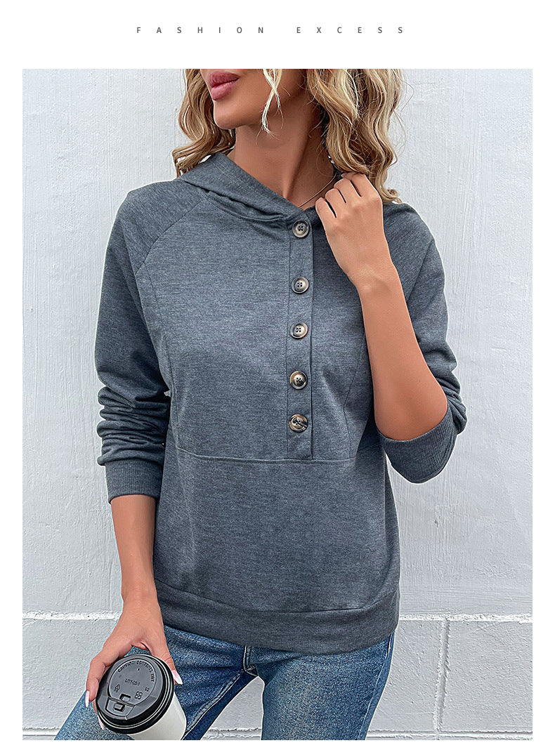 Hooded Cuffed Sleeves Shirt Style Top