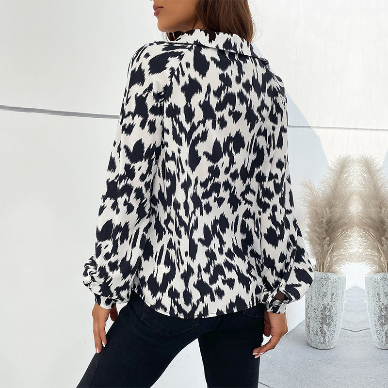 White Abstract Printed Bishop Sleeve Top