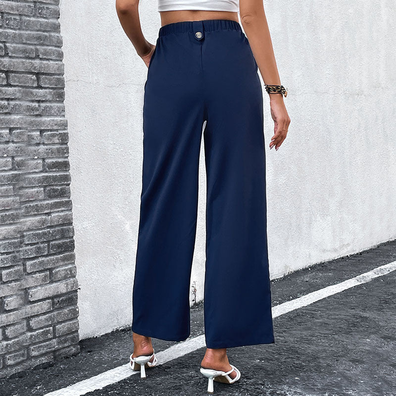 Women Navy Blue High-Rise Pleated Trousers