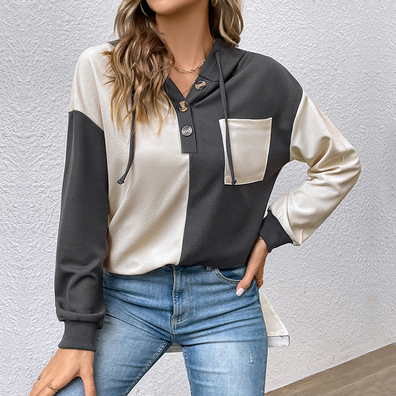 Grey Colourblocked V-Neck Top